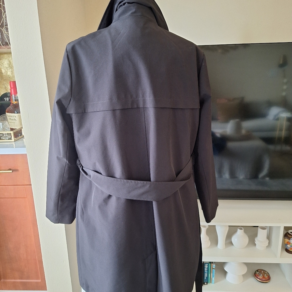 Time And Tru Black Belted Short Trench Coat Size L - Picture 2 of 7